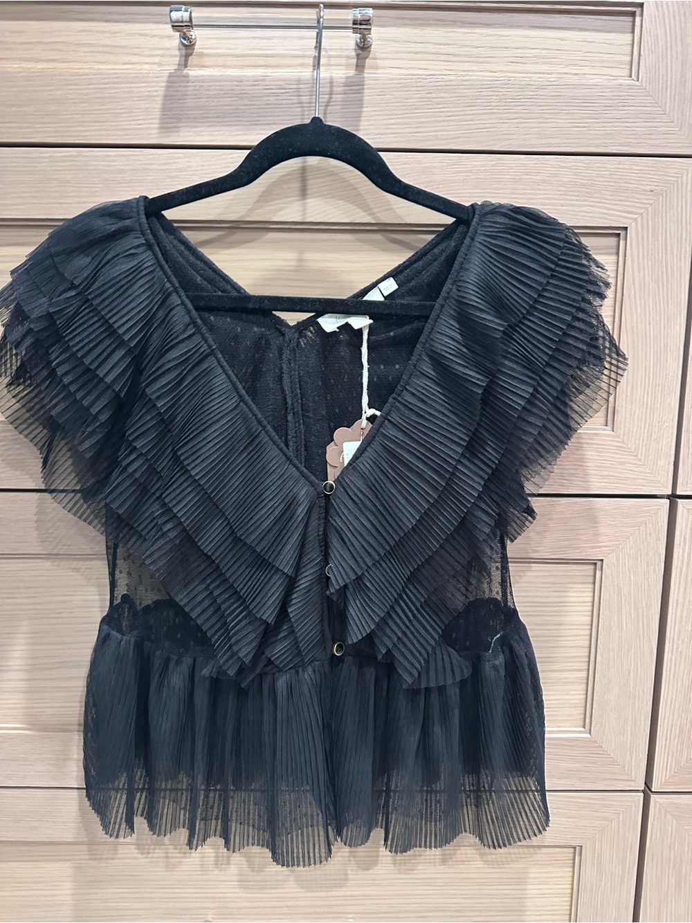 Anthropologie Black Sheer Ruffled Peplum Blouse